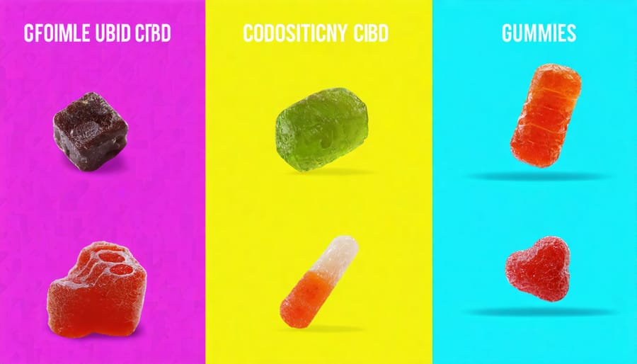 Graphic depicting various criteria for choosing the right CBD gummies, including quality, ingredients, and dosage